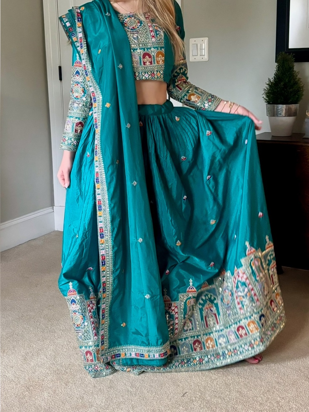Crepe Silk Embroidery & Zari Work Rajsthani Lehenga Choli with Dupatta XS